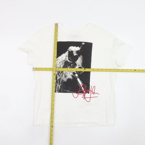 Bershka Women White Elton John Graphic T-Shirt Size S