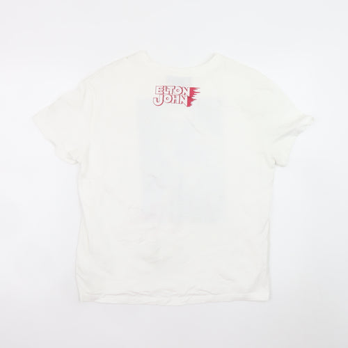 Bershka Women White Elton John Graphic T-Shirt Size S