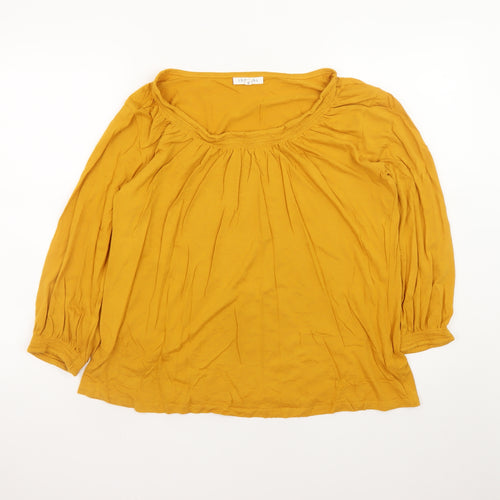 Thought Women's Yellow Tunic Blouse Size 16 Viscose Cotton 3/4 Sleeve