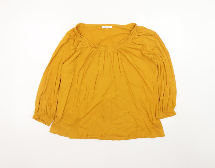 Thought Women's Yellow Tunic Blouse Size 16 Viscose Cotton 3/4 Sleeve