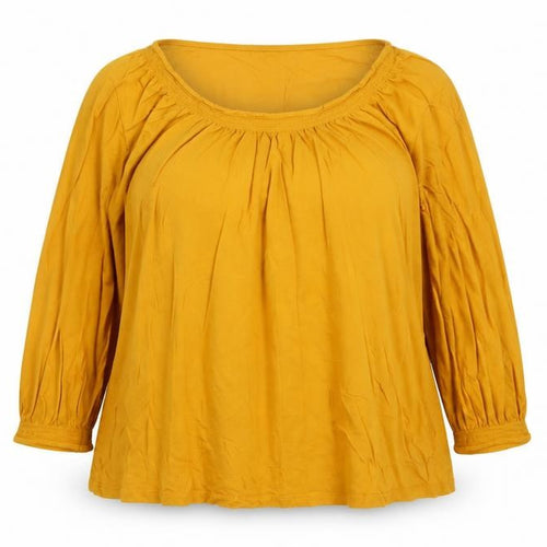 Thought Women's Yellow Tunic Blouse Size 16 Viscose Cotton 3/4 Sleeve