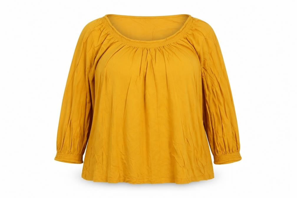 Thought Women's Yellow Tunic Blouse Size 16 Viscose Cotton 3/4 Sleeve