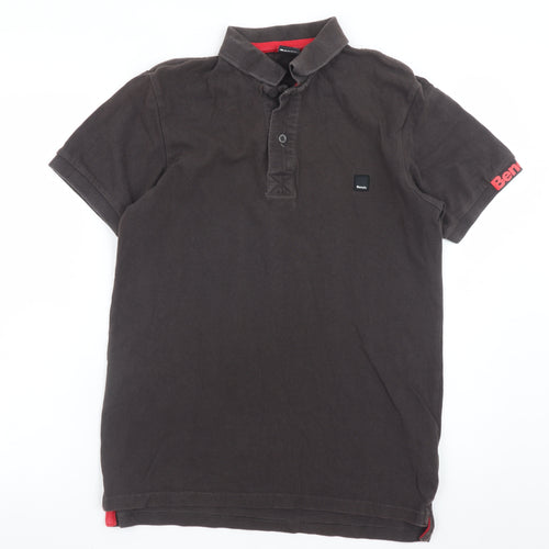 Bench Men's Brown Cotton Polo Shirt Size M Short Sleeve Logo