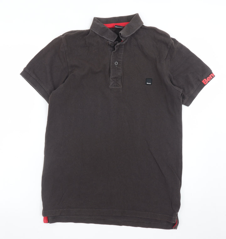 Bench Men's Brown Cotton Polo Shirt Size M Short Sleeve Logo