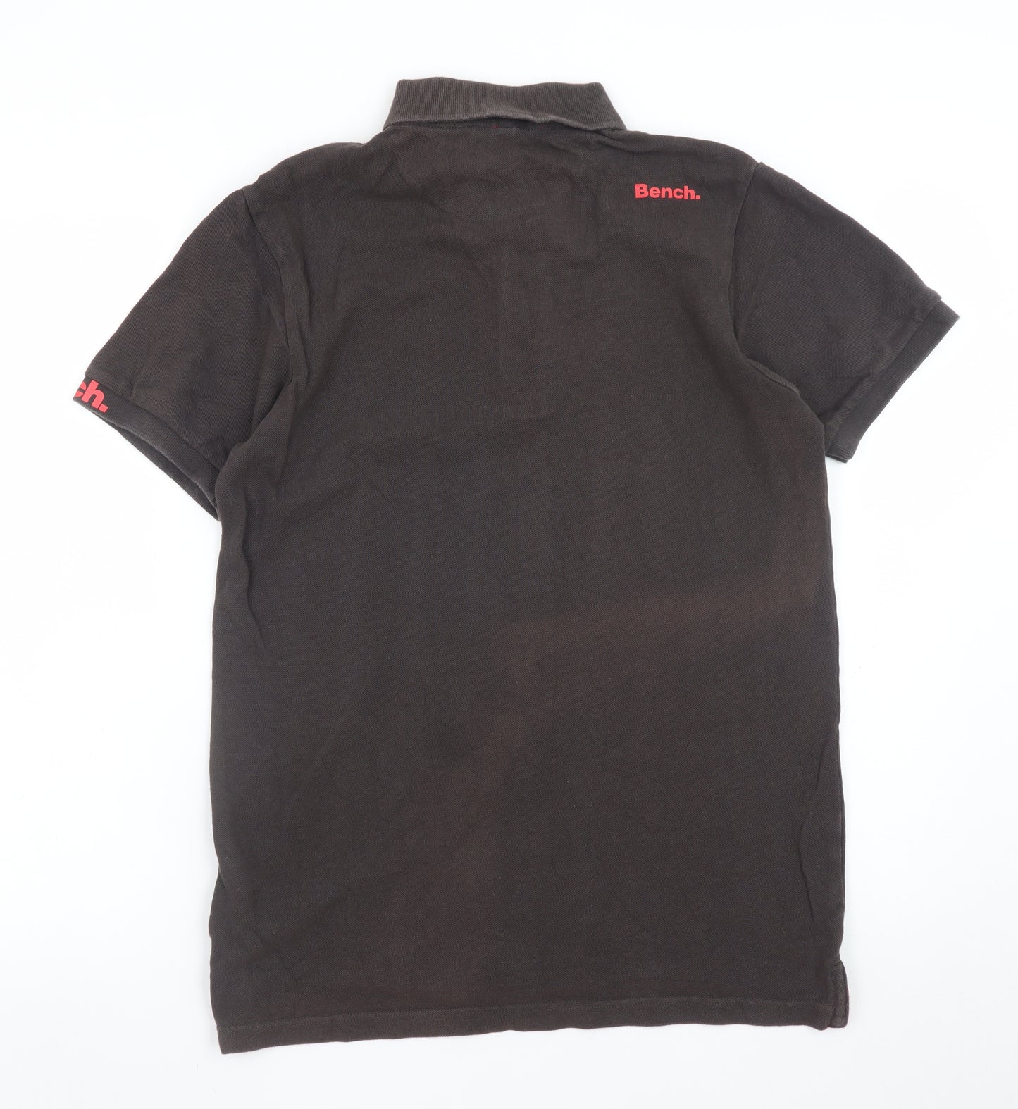 Bench Men's Brown Cotton Polo Shirt Size M Short Sleeve Logo