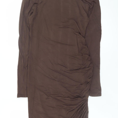 PrettyLittleThing Women Brown Size 8 Long Sleeve Bodycon Dress