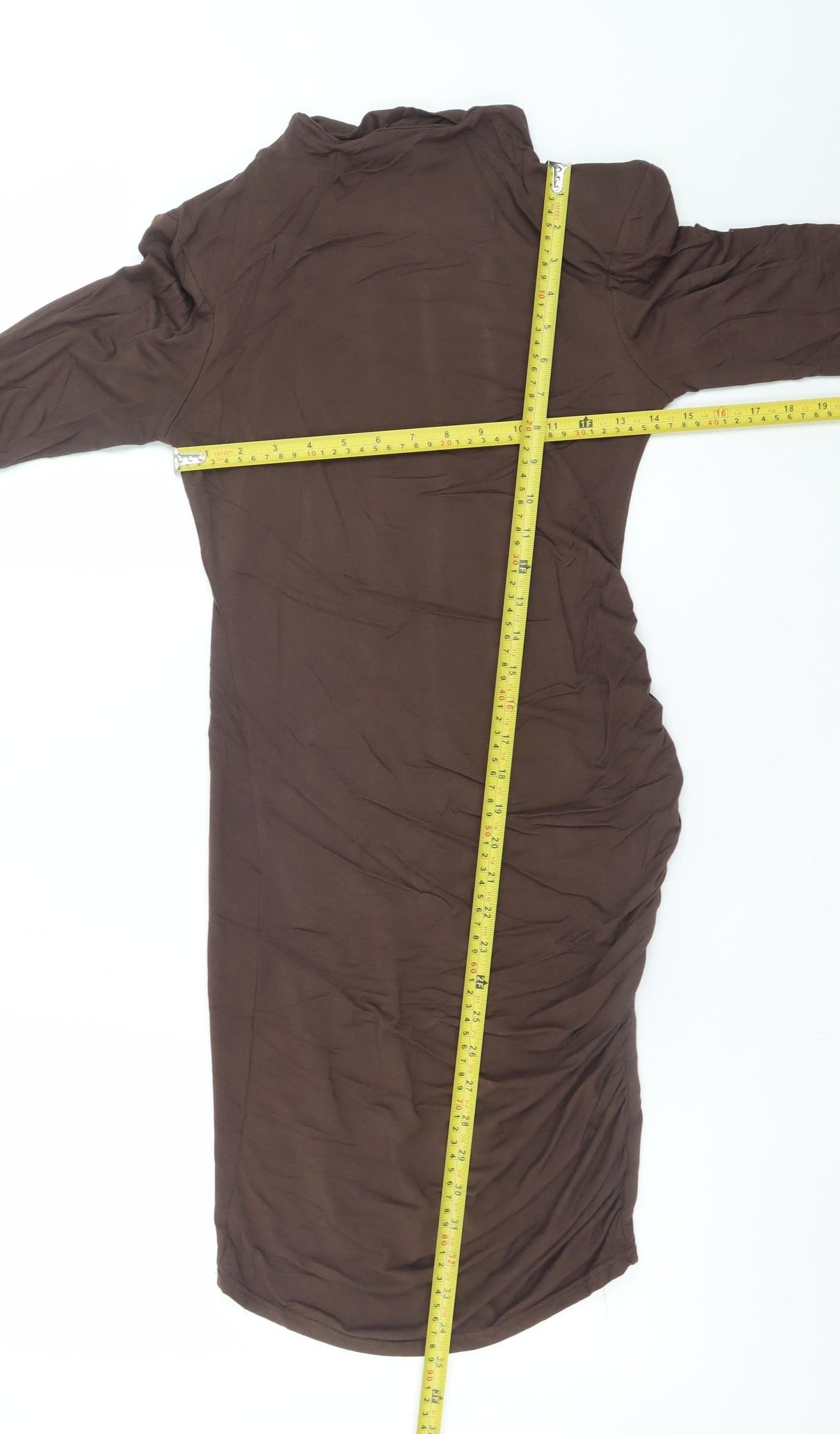 PrettyLittleThing Women Brown Size 8 Long Sleeve Bodycon Dress
