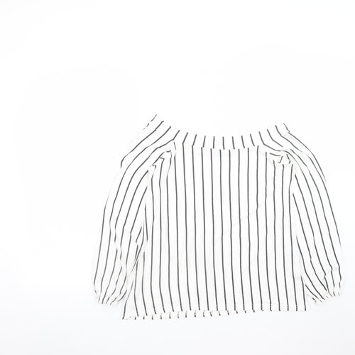Boohoo Women’s White Striped Off Shoulder Long Sleeve Blouse Size 14