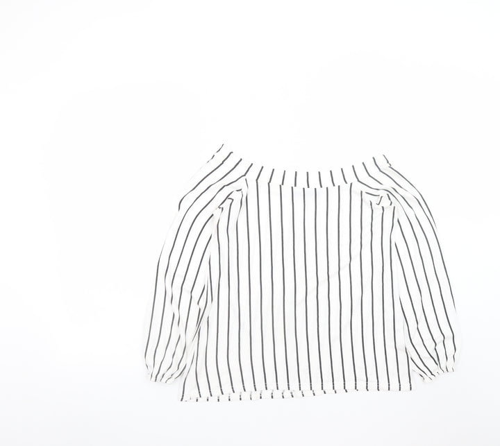Boohoo Women’s White Striped Off Shoulder Long Sleeve Blouse Size 14