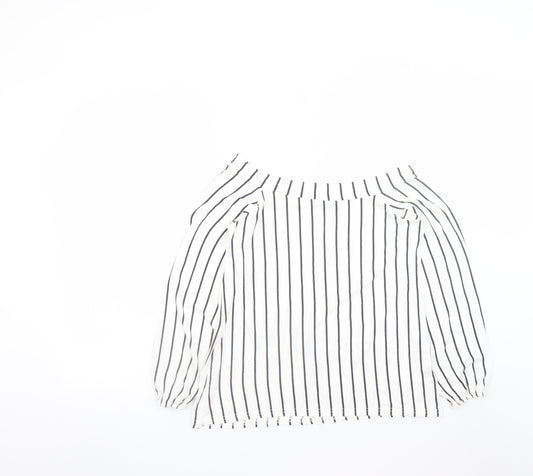 Boohoo Women’s White Striped Off Shoulder Long Sleeve Blouse Size 14