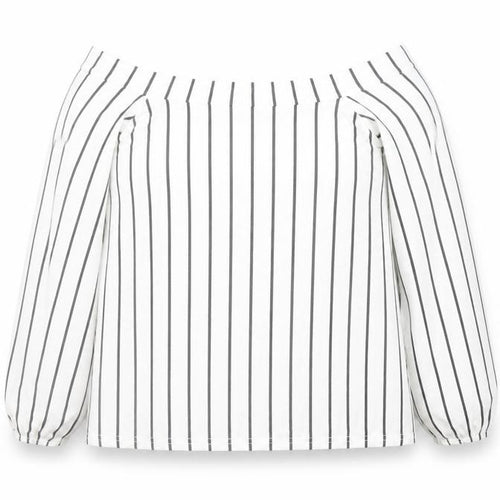 Boohoo Women’s White Striped Off Shoulder Long Sleeve Blouse Size 14