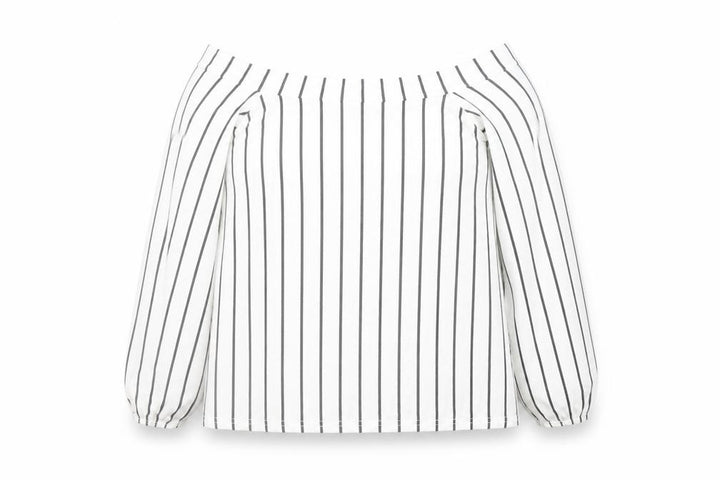 Boohoo Women’s White Striped Off Shoulder Long Sleeve Blouse Size 14