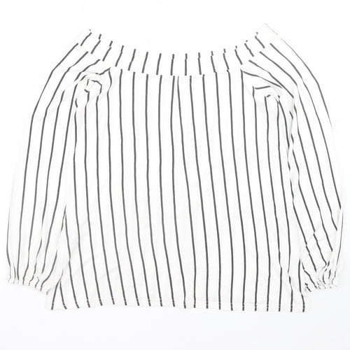 Boohoo Women’s White Striped Off Shoulder Long Sleeve Blouse Size 14