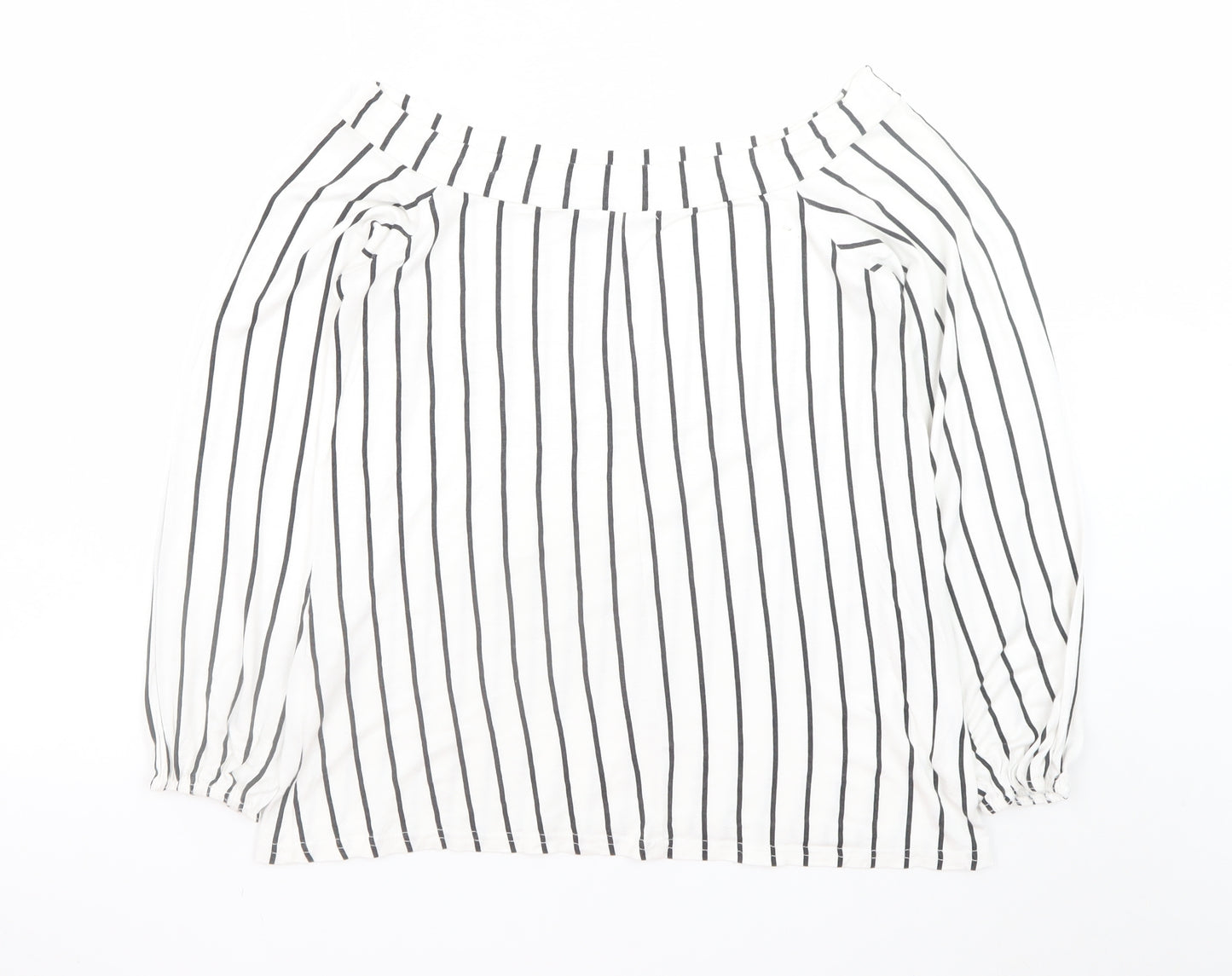 Boohoo Women’s White Striped Off Shoulder Long Sleeve Blouse Size 14