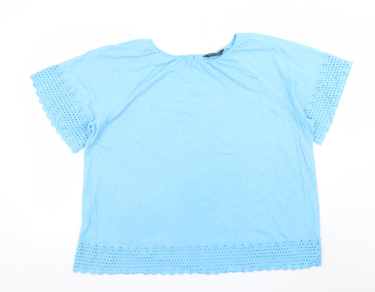 Marks and Spencer Women’s Blue Cotton Short Sleeve Embroidered Blouse Size 16