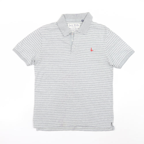 Jack Wills Mens Grey Striped Polo Shirt Size L