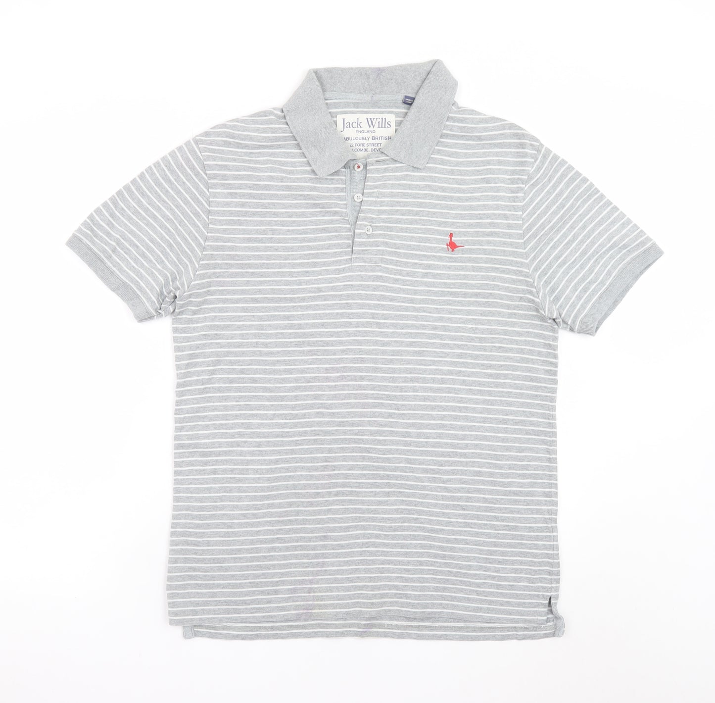 Jack Wills Mens Grey Striped Polo Shirt Size L