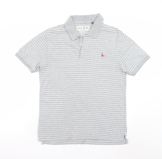 Jack Wills Mens Grey Striped Polo Shirt Size L
