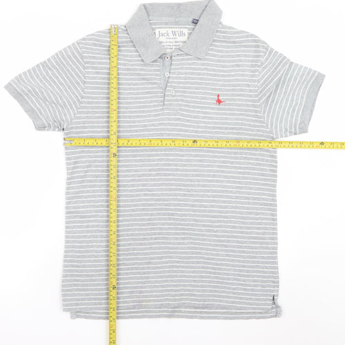 Jack Wills Mens Grey Striped Polo Shirt Size L