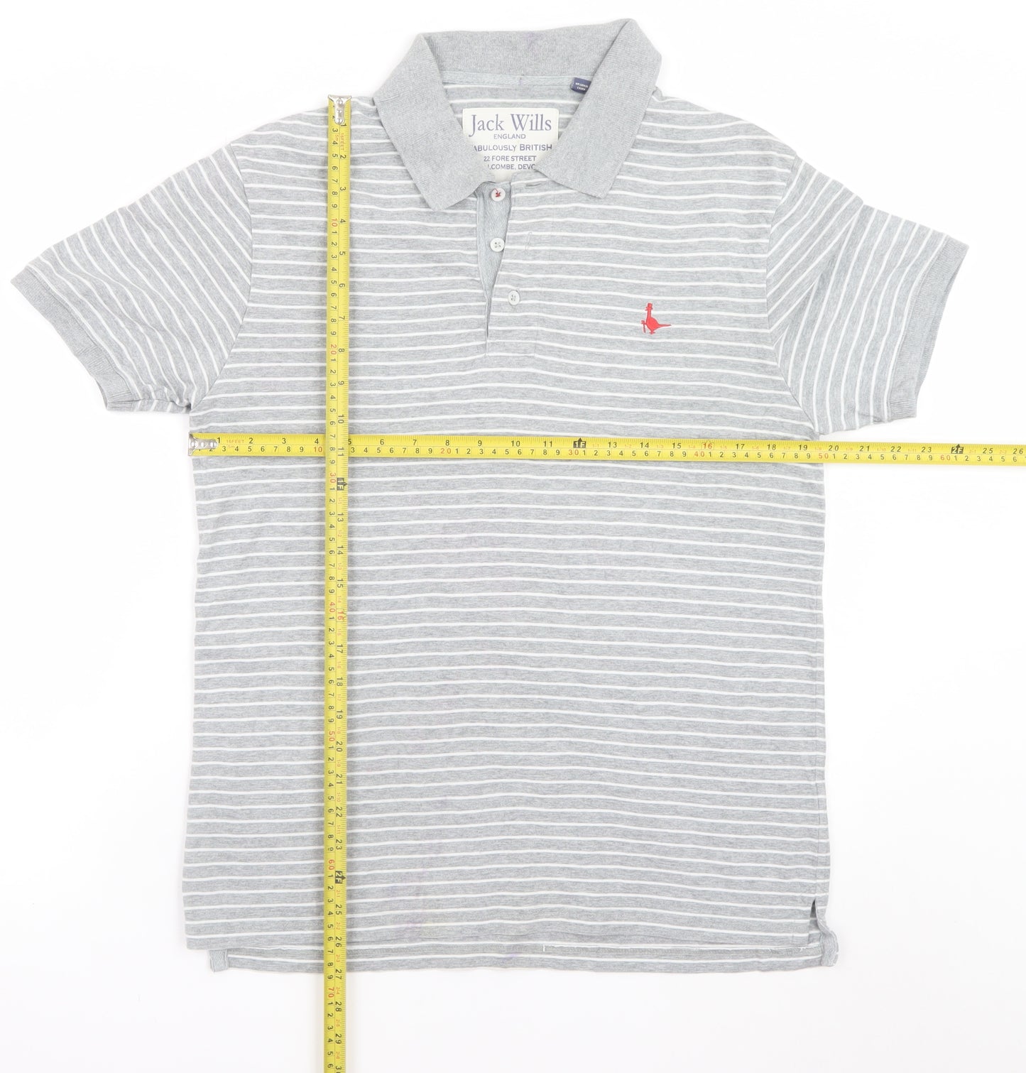 Jack Wills Mens Grey Striped Polo Shirt Size L