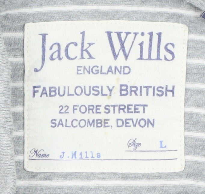 Jack Wills Mens Grey Striped Polo Shirt Size L