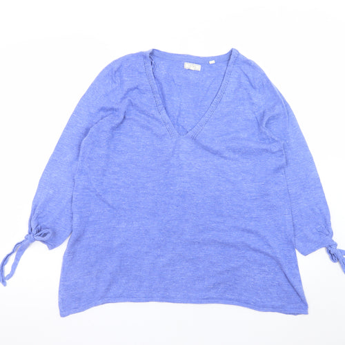 Fat Face Women's Blue Tunic Top UK 12 V-Neck Cotton 3/4 Sleeve
