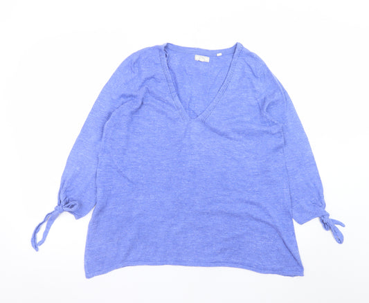 Fat Face Women's Blue Tunic Top UK 12 V-Neck Cotton 3/4 Sleeve