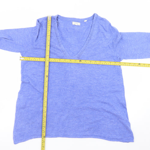 Fat Face Women's Blue Tunic Top UK 12 V-Neck Cotton 3/4 Sleeve