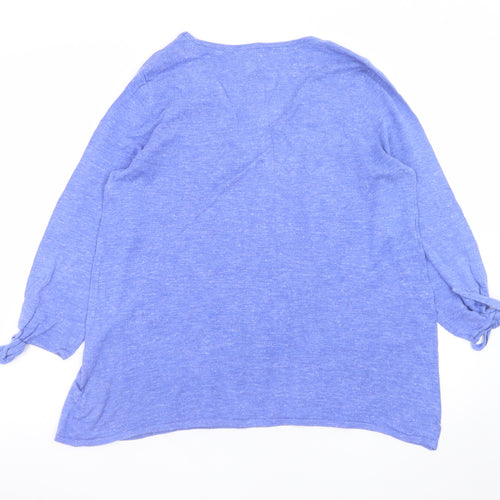Fat Face Women's Blue Tunic Top UK 12 V-Neck Cotton 3/4 Sleeve