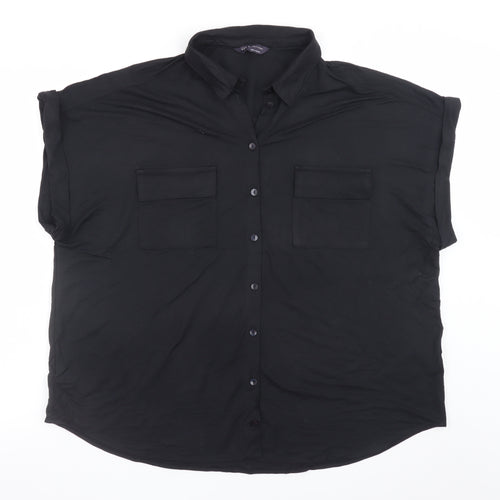 Marks and Spencer Women’s Black Button-Up Shirt Size 16 Relaxed Fit