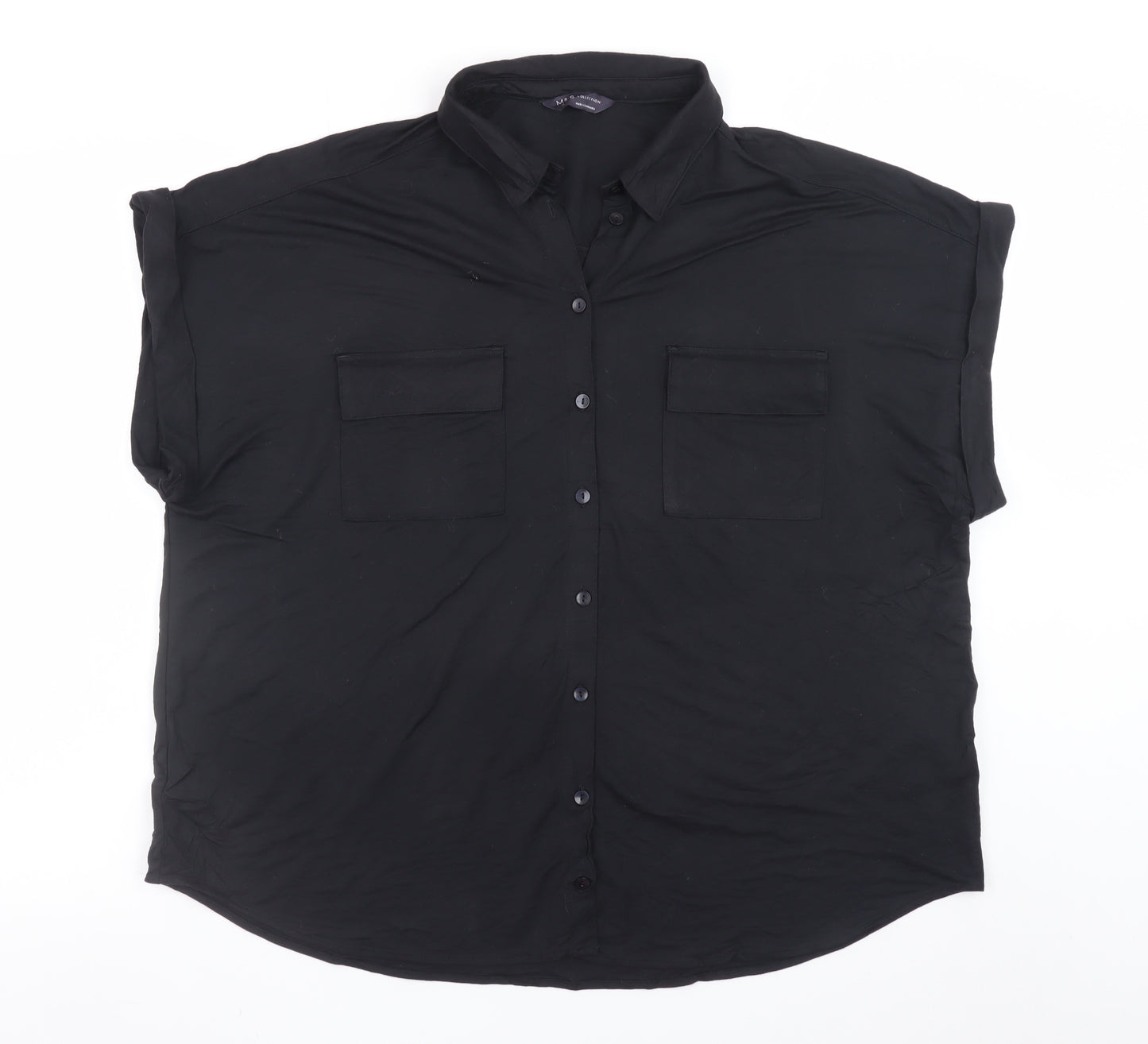 Marks and Spencer Women’s Black Button-Up Shirt Size 16 Relaxed Fit