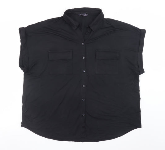 Marks and Spencer Women’s Black Button-Up Shirt Size 16 Relaxed Fit