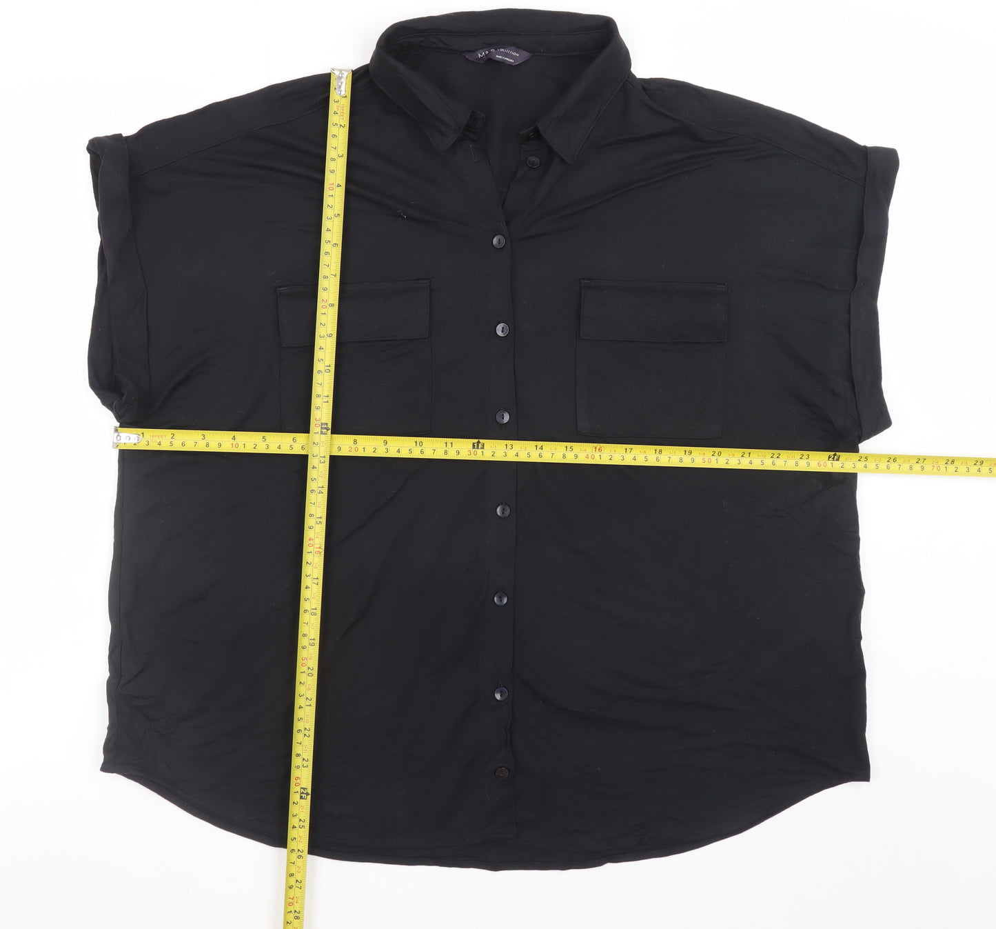 Marks and Spencer Women’s Black Button-Up Shirt Size 16 Relaxed Fit