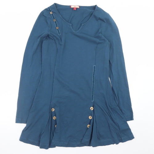 Joe Browns Women Blue Size 8 A-Line Long Sleeve V-Neck Dress