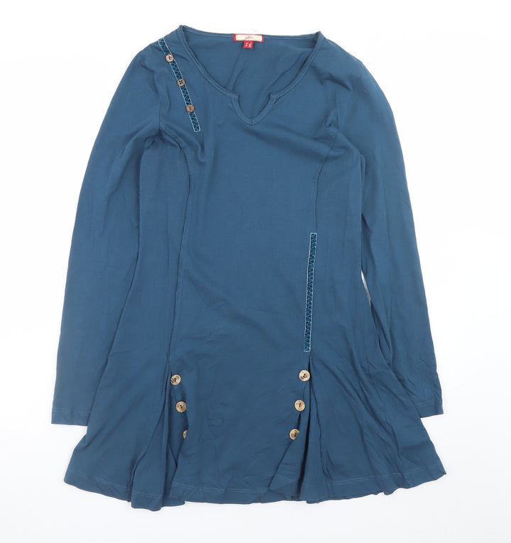 Joe Browns Women Blue Size 8 A-Line Long Sleeve V-Neck Dress