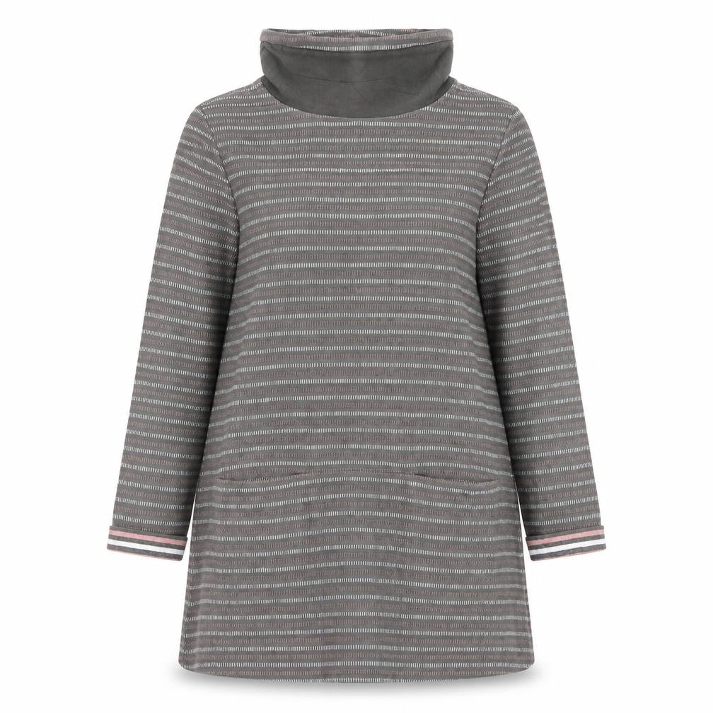 Front view of Seasalt Cornwall Women Grey, size 12, Striped Cotton Shift Dress