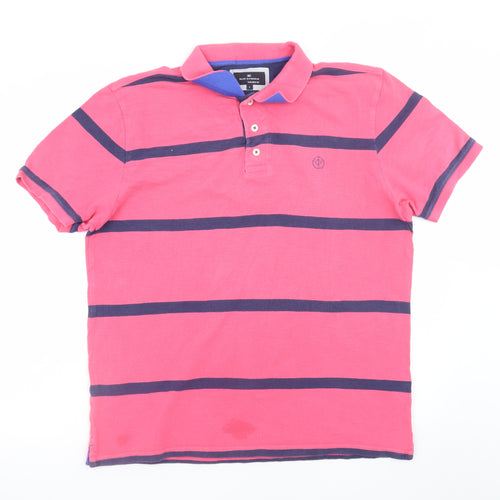 Marks and Spencer Blue Harbour Men's Pink Striped Polo Shirt L