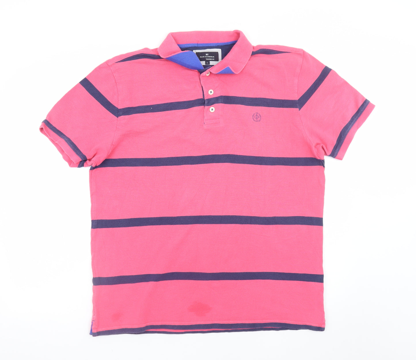 Marks and Spencer Blue Harbour Men's Pink Striped Polo Shirt L