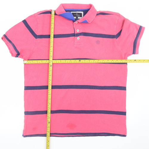 Marks and Spencer Blue Harbour Men's Pink Striped Polo Shirt L