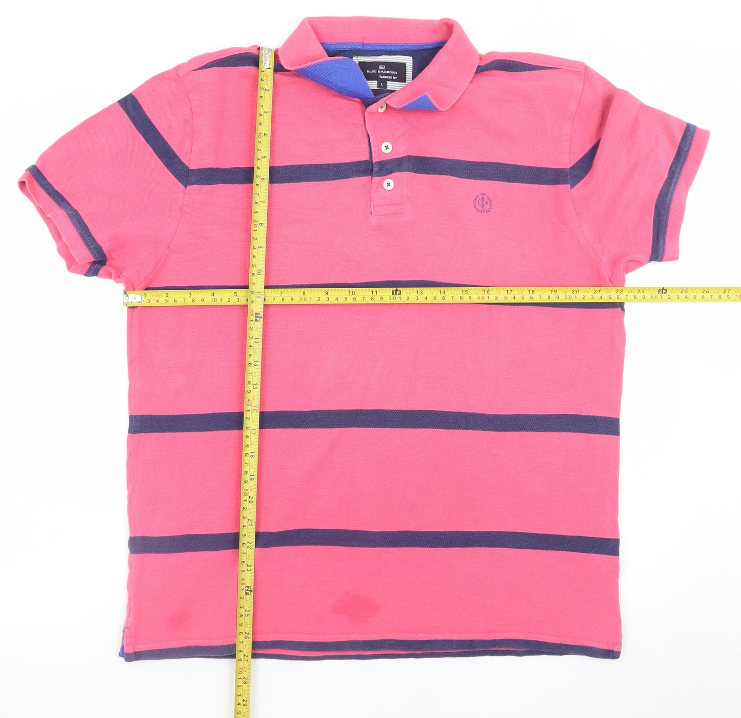 Marks and Spencer Blue Harbour Men's Pink Striped Polo Shirt L