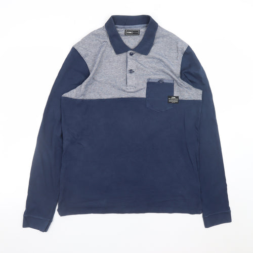 Jack & Jones Core Men's Blue Long Sleeve Polo Shirt Size L 100% Cotton