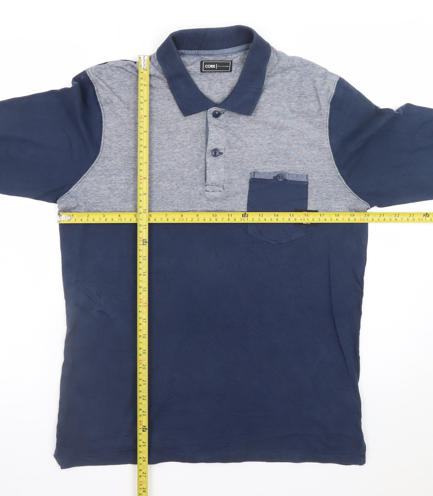 Jack & Jones Core Men's Blue Long Sleeve Polo Shirt Size L 100% Cotton