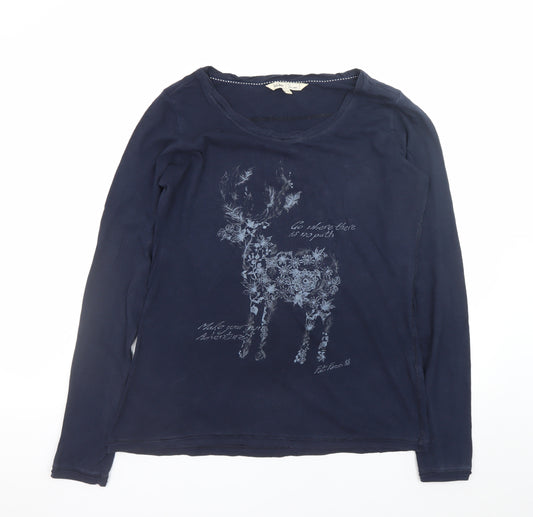 Fat Face Womens Blue Cotton Long Sleeve Deer Print T-Shirt Size 12