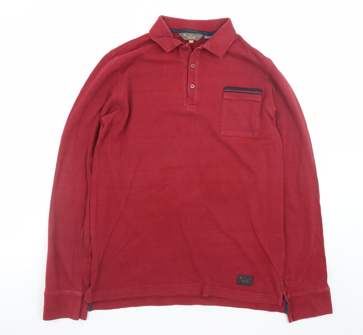 Ben Sherman Men's Red Long Sleeve Cotton Polo Shirt Size M