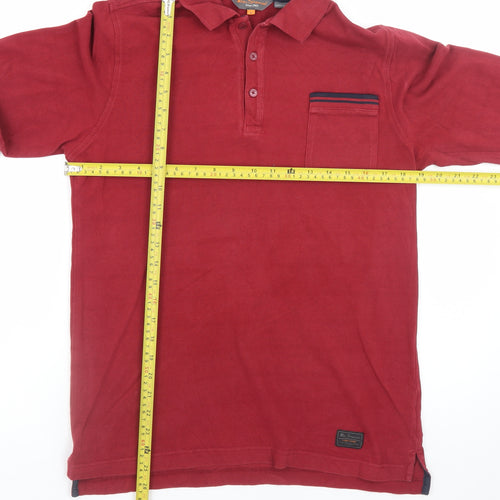Ben Sherman Men's Red Long Sleeve Cotton Polo Shirt Size M
