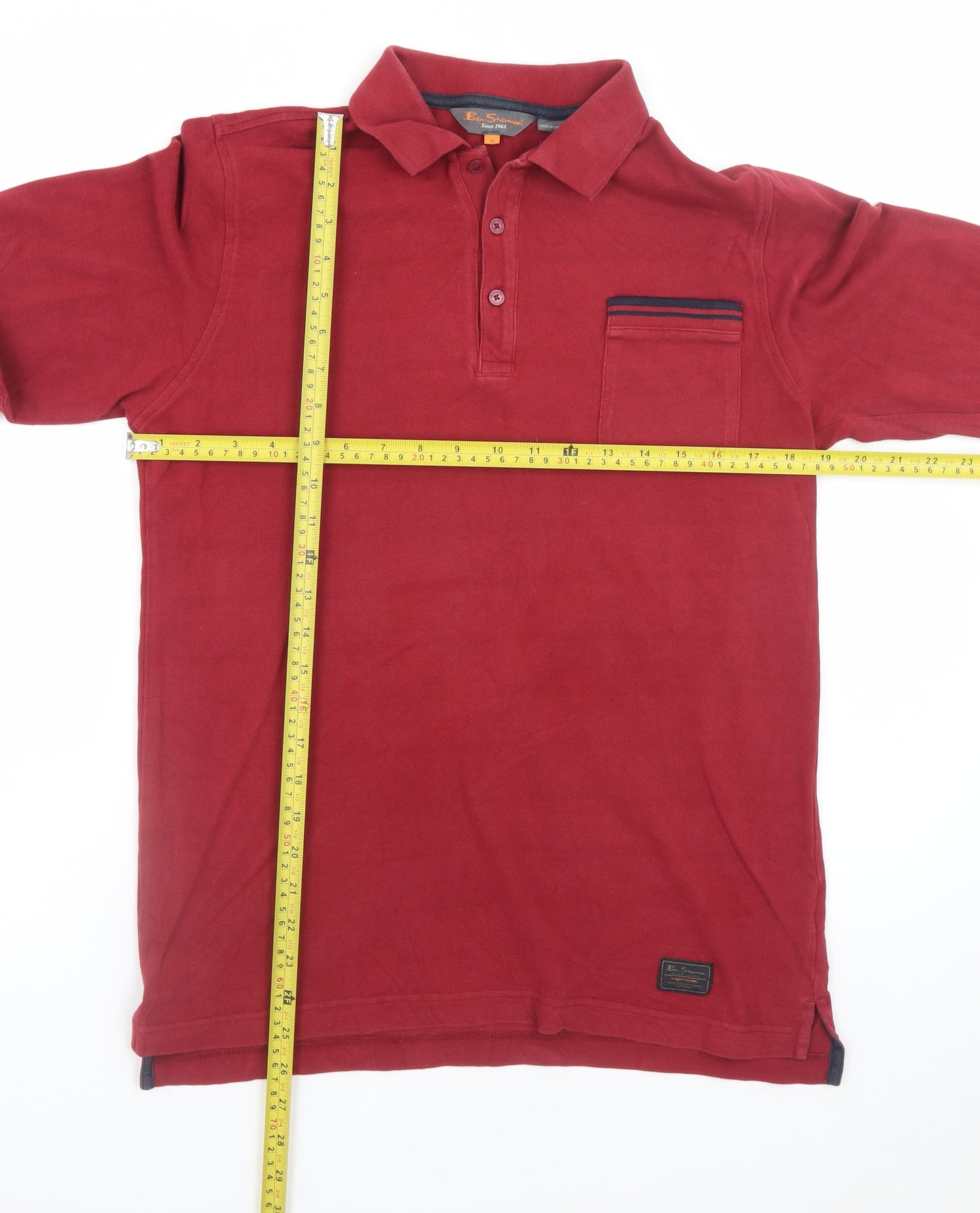 Ben Sherman Men's Red Long Sleeve Cotton Polo Shirt Size M
