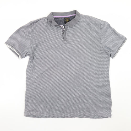 Next Mens Grey Geometric Short Sleeve Polo Shirt Size L Regular Fit