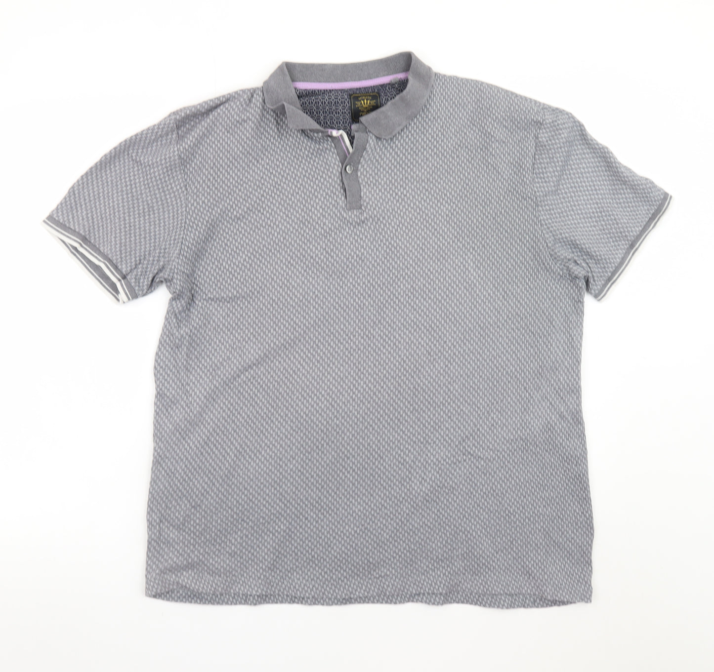 Next Mens Grey Geometric Short Sleeve Polo Shirt Size L Regular Fit