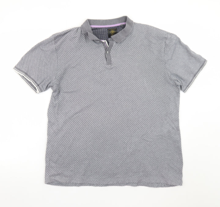 Next Mens Grey Geometric Short Sleeve Polo Shirt Size L Regular Fit