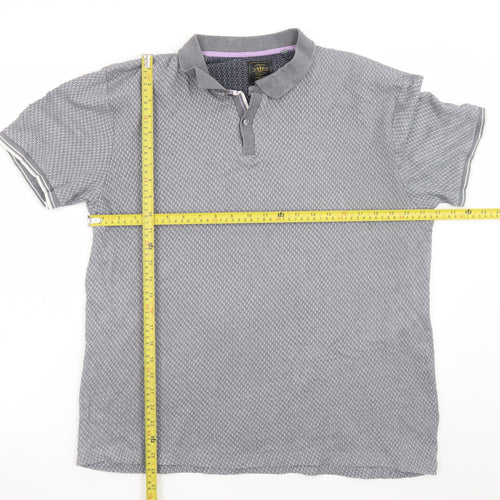 Next Mens Grey Geometric Short Sleeve Polo Shirt Size L Regular Fit